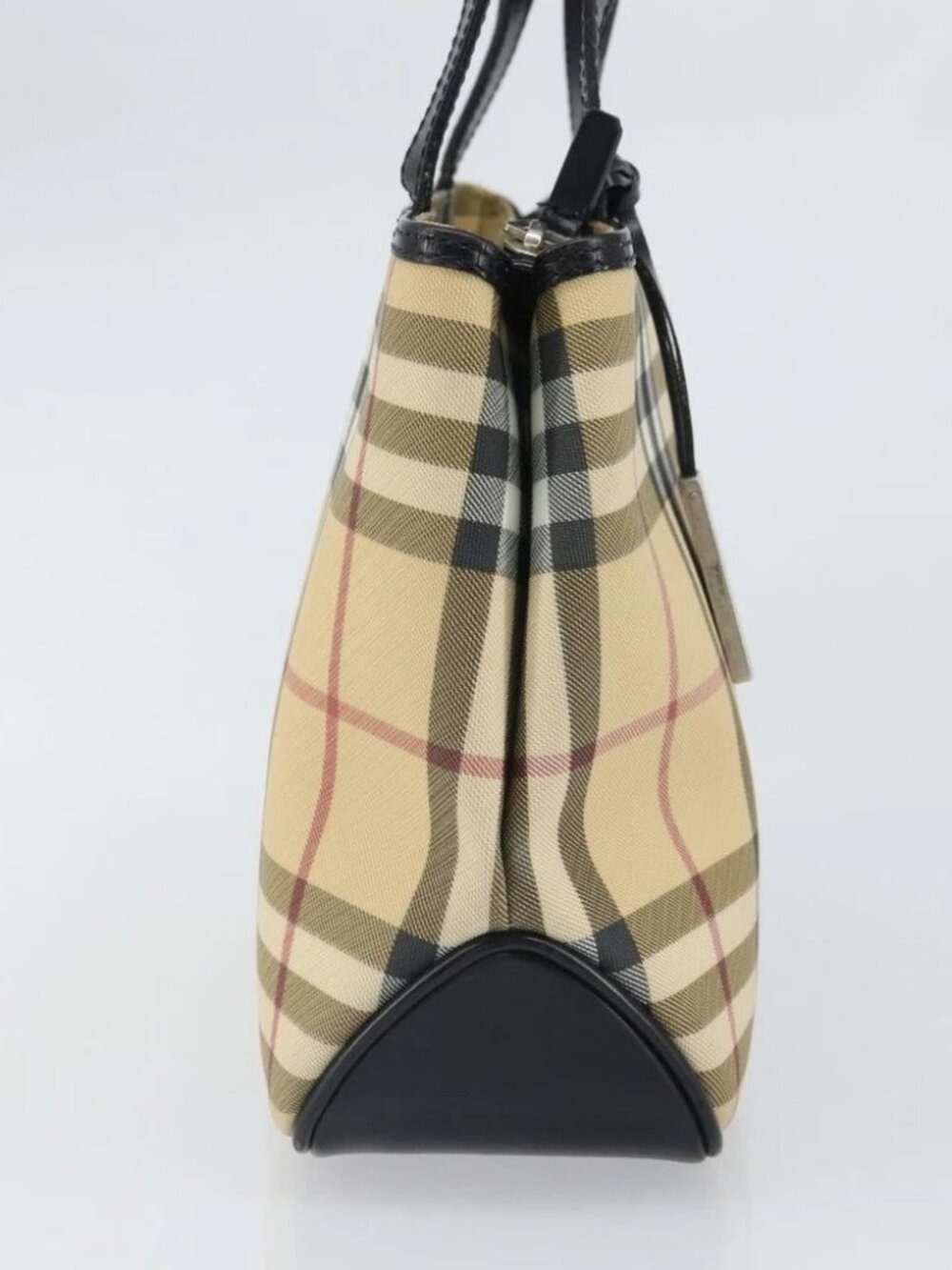 BURBERRY Nova Check Hand Bag PVC Beige Black Silver - Picture 5 of 15